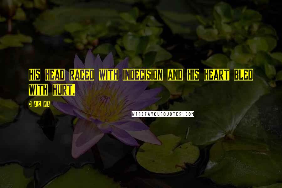 A.E. Via Quotes: His head raced with indecision and his heart bled with hurt.