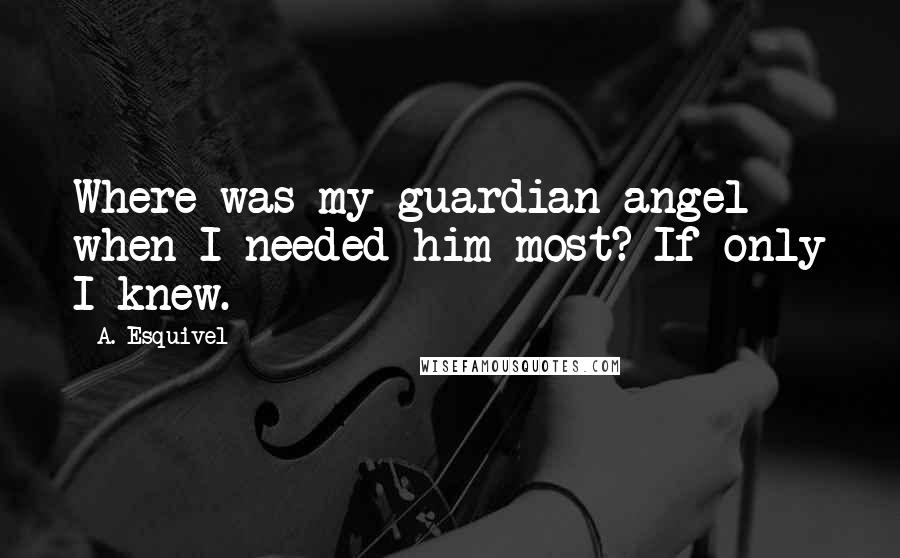 A. Esquivel Quotes: Where was my guardian angel when I needed him most? If only I knew.