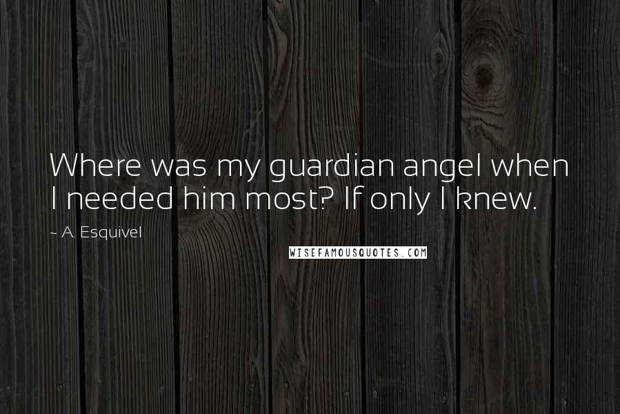 A. Esquivel Quotes: Where was my guardian angel when I needed him most? If only I knew.