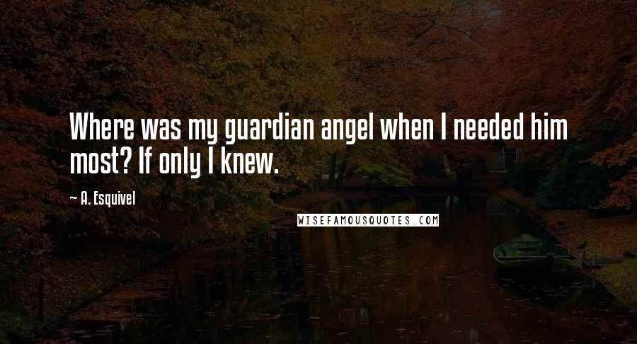 A. Esquivel Quotes: Where was my guardian angel when I needed him most? If only I knew.