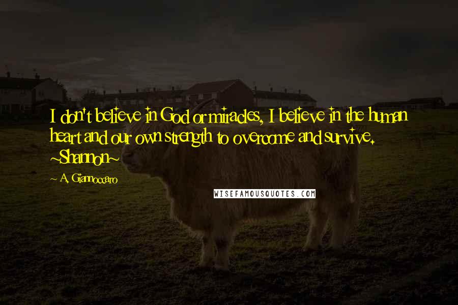 A. Giannoccaro Quotes: I don't believe in God or miracles, I believe in the human heart and our own strength to overcome and survive. ~Shannon~