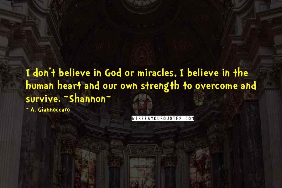 A. Giannoccaro Quotes: I don't believe in God or miracles, I believe in the human heart and our own strength to overcome and survive. ~Shannon~