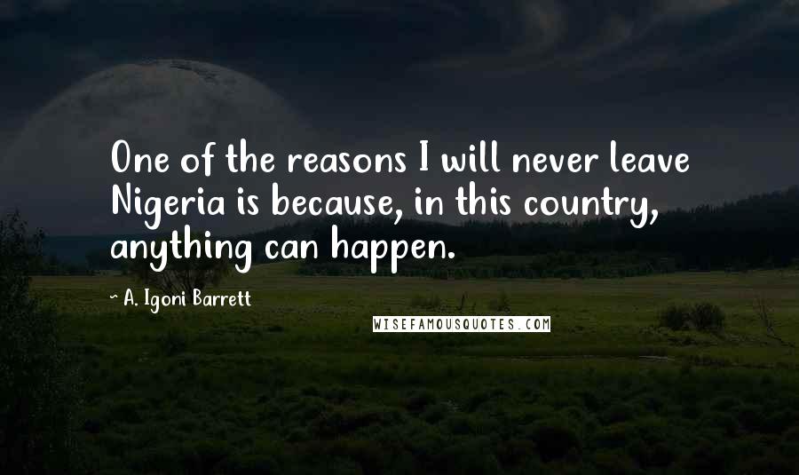 A. Igoni Barrett Quotes: One of the reasons I will never leave Nigeria is because, in this country, anything can happen.