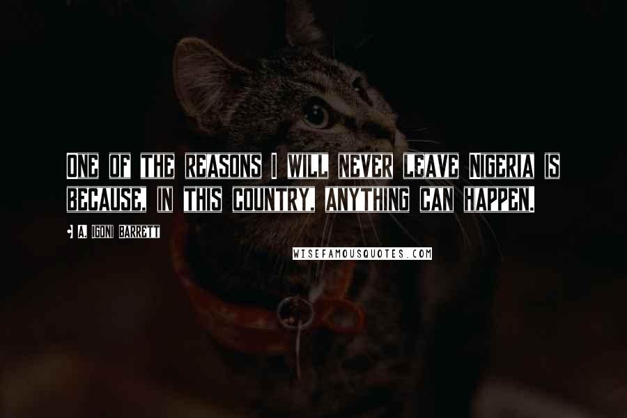 A. Igoni Barrett Quotes: One of the reasons I will never leave Nigeria is because, in this country, anything can happen.