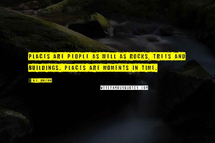 A.J. Dalton Quotes: Places are people as well as rocks, trees and buildings. Places are moments in time.