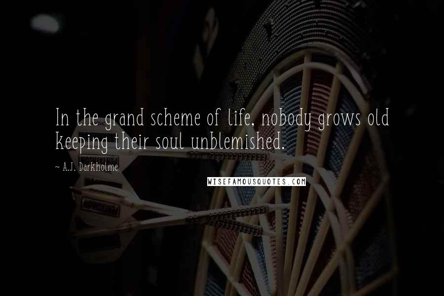 A.J. Darkholme Quotes: In the grand scheme of life, nobody grows old keeping their soul unblemished.