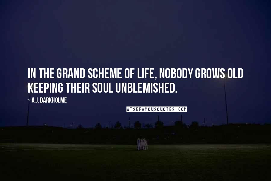 A.J. Darkholme Quotes: In the grand scheme of life, nobody grows old keeping their soul unblemished.