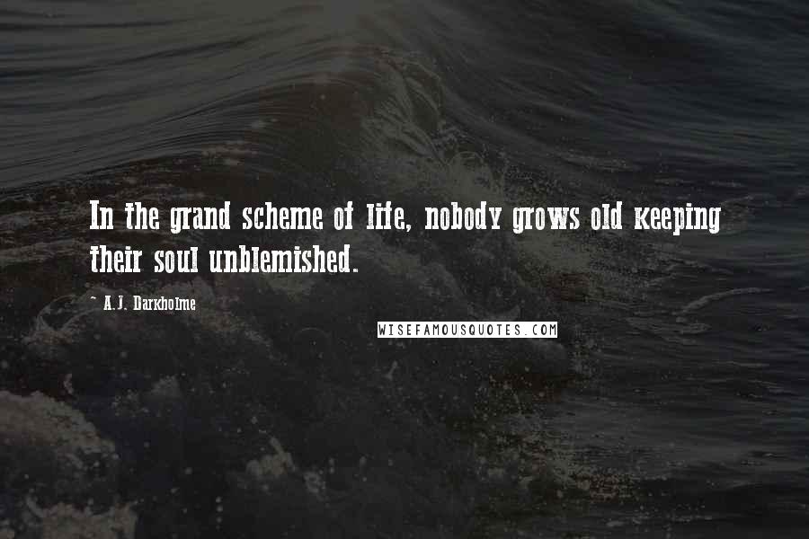 A.J. Darkholme Quotes: In the grand scheme of life, nobody grows old keeping their soul unblemished.