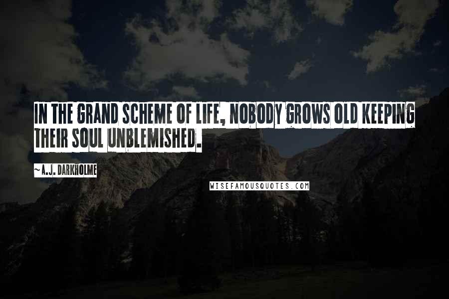 A.J. Darkholme Quotes: In the grand scheme of life, nobody grows old keeping their soul unblemished.