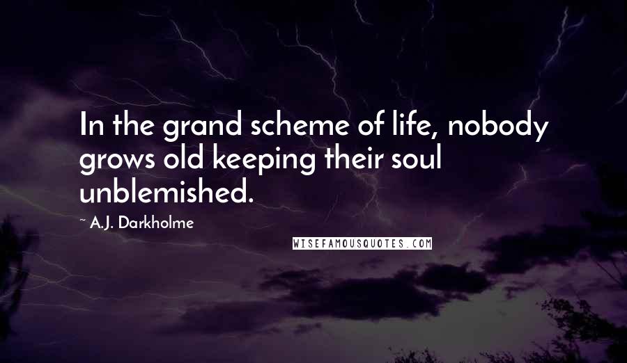 A.J. Darkholme Quotes: In the grand scheme of life, nobody grows old keeping their soul unblemished.