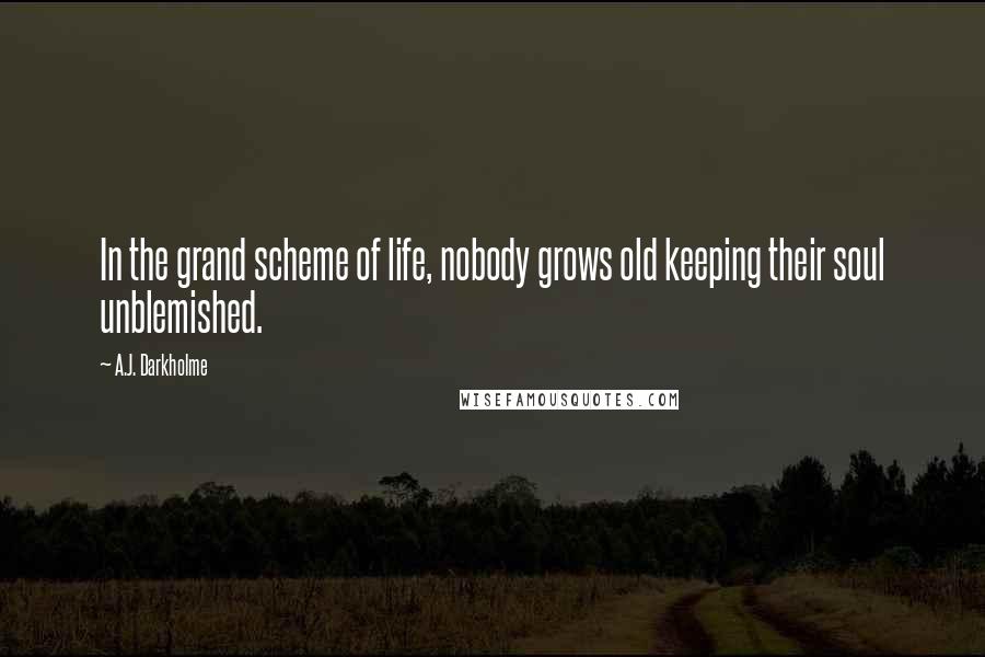 A.J. Darkholme Quotes: In the grand scheme of life, nobody grows old keeping their soul unblemished.