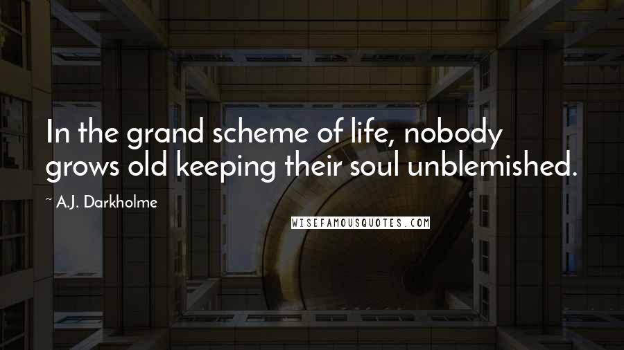 A.J. Darkholme Quotes: In the grand scheme of life, nobody grows old keeping their soul unblemished.