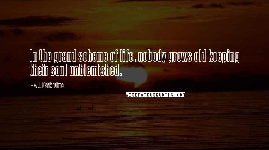 A.J. Darkholme Quotes: In the grand scheme of life, nobody grows old keeping their soul unblemished.