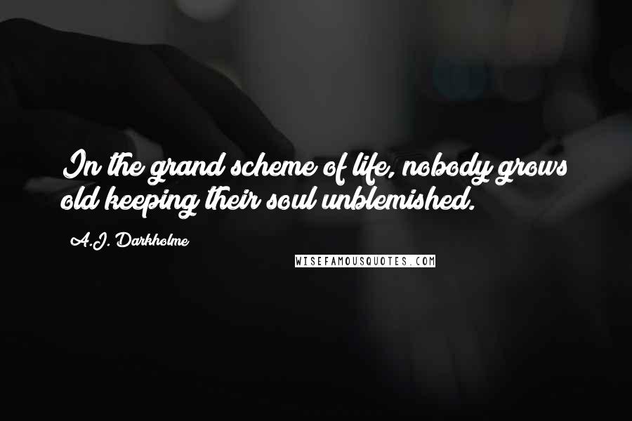 A.J. Darkholme Quotes: In the grand scheme of life, nobody grows old keeping their soul unblemished.