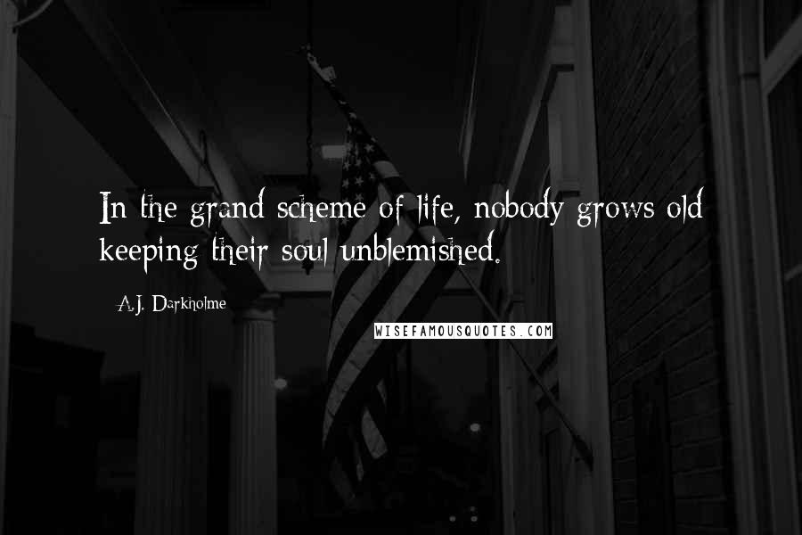 A.J. Darkholme Quotes: In the grand scheme of life, nobody grows old keeping their soul unblemished.