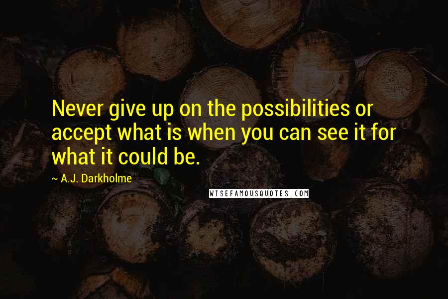 A.J. Darkholme Quotes: Never give up on the possibilities or accept what is when you can see it for what it could be.