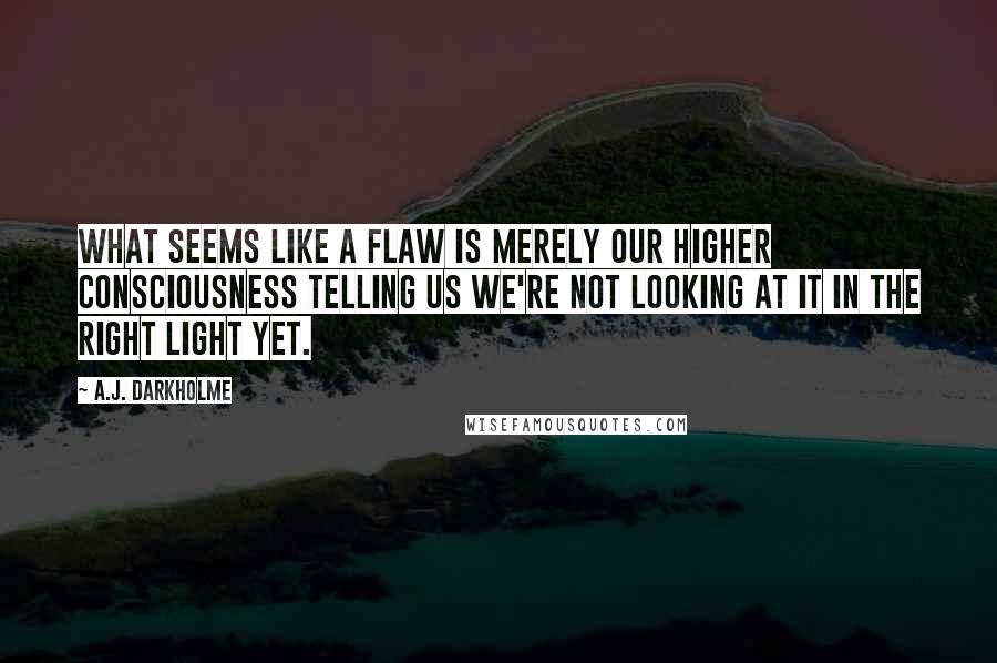 A.J. Darkholme Quotes: What seems like a flaw is merely our higher consciousness telling us we're not looking at it in the right light yet.