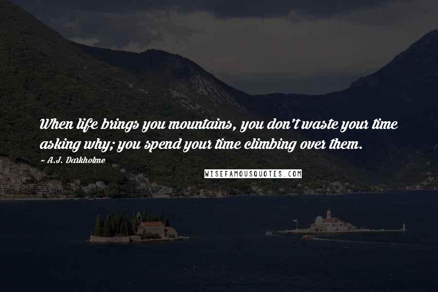 A.J. Darkholme Quotes: When life brings you mountains, you don't waste your time asking why; you spend your time climbing over them.