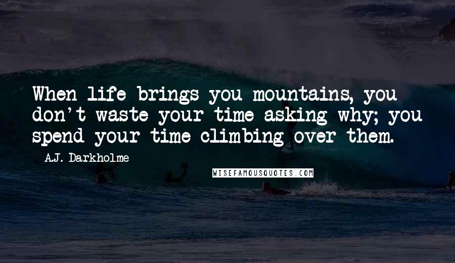 A.J. Darkholme Quotes: When life brings you mountains, you don't waste your time asking why; you spend your time climbing over them.