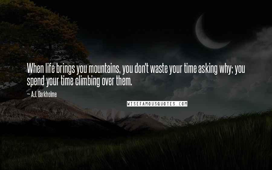 A.J. Darkholme Quotes: When life brings you mountains, you don't waste your time asking why; you spend your time climbing over them.