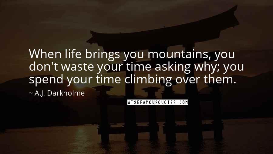 A.J. Darkholme Quotes: When life brings you mountains, you don't waste your time asking why; you spend your time climbing over them.