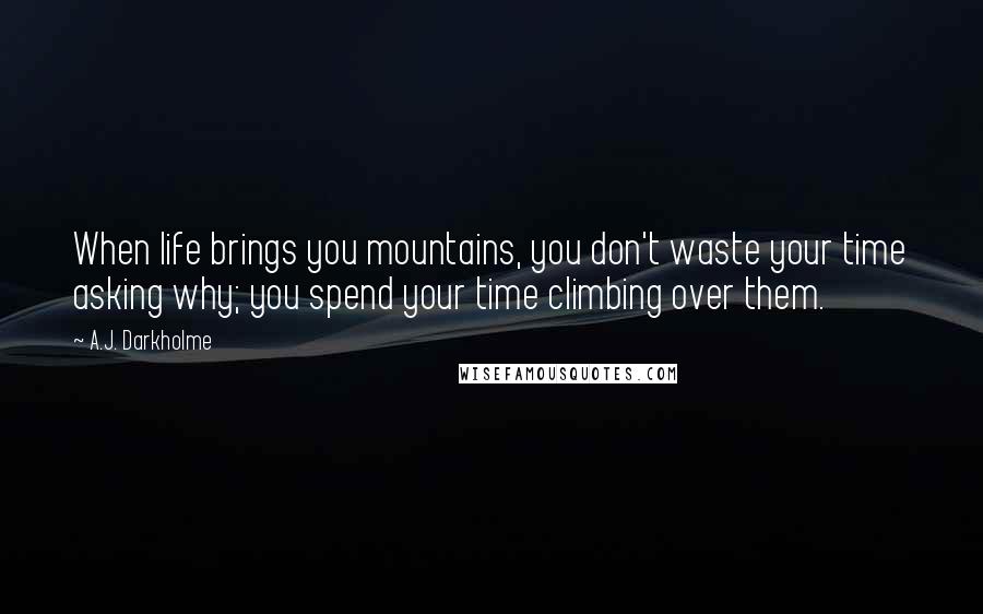 A.J. Darkholme Quotes: When life brings you mountains, you don't waste your time asking why; you spend your time climbing over them.