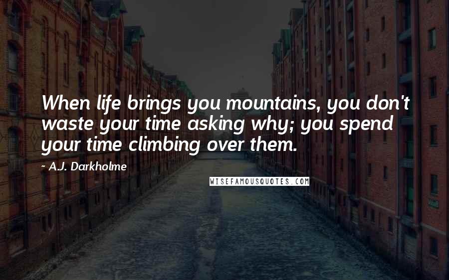 A.J. Darkholme Quotes: When life brings you mountains, you don't waste your time asking why; you spend your time climbing over them.