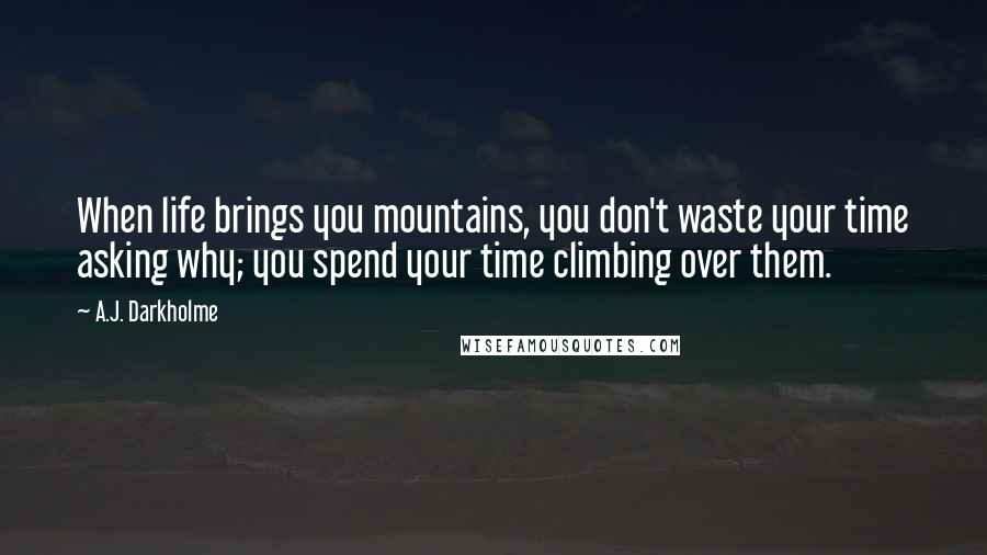 A.J. Darkholme Quotes: When life brings you mountains, you don't waste your time asking why; you spend your time climbing over them.