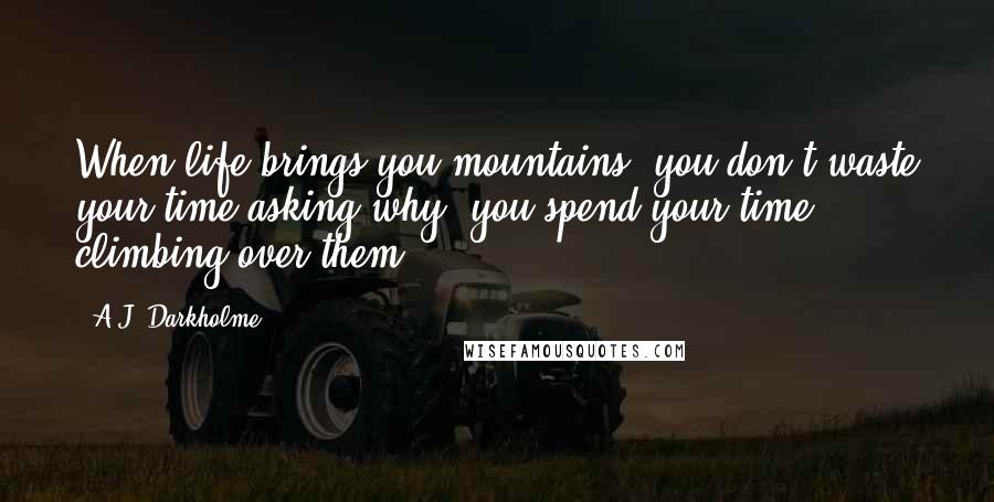 A.J. Darkholme Quotes: When life brings you mountains, you don't waste your time asking why; you spend your time climbing over them.