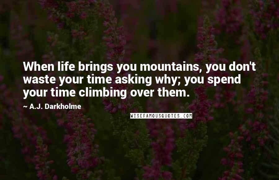 A.J. Darkholme Quotes: When life brings you mountains, you don't waste your time asking why; you spend your time climbing over them.