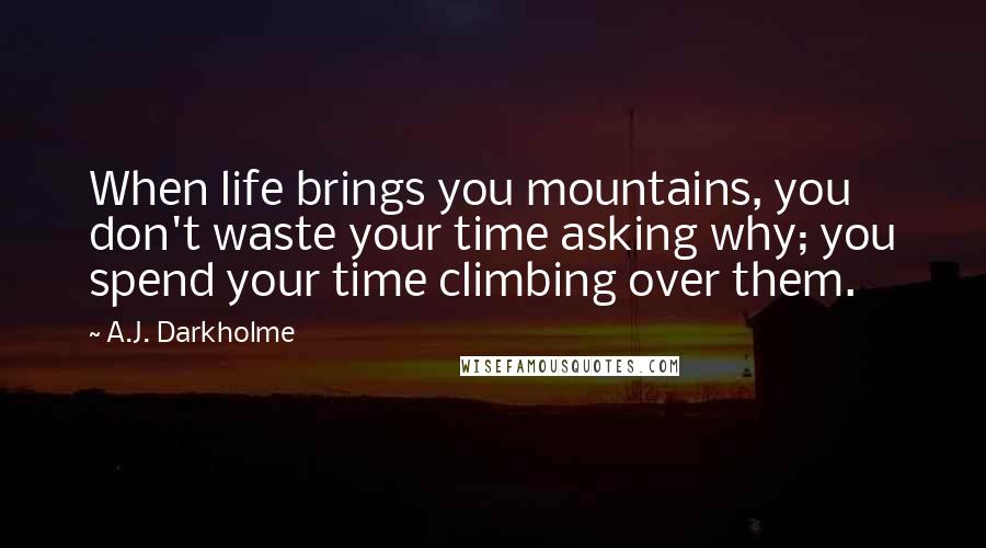 A.J. Darkholme Quotes: When life brings you mountains, you don't waste your time asking why; you spend your time climbing over them.