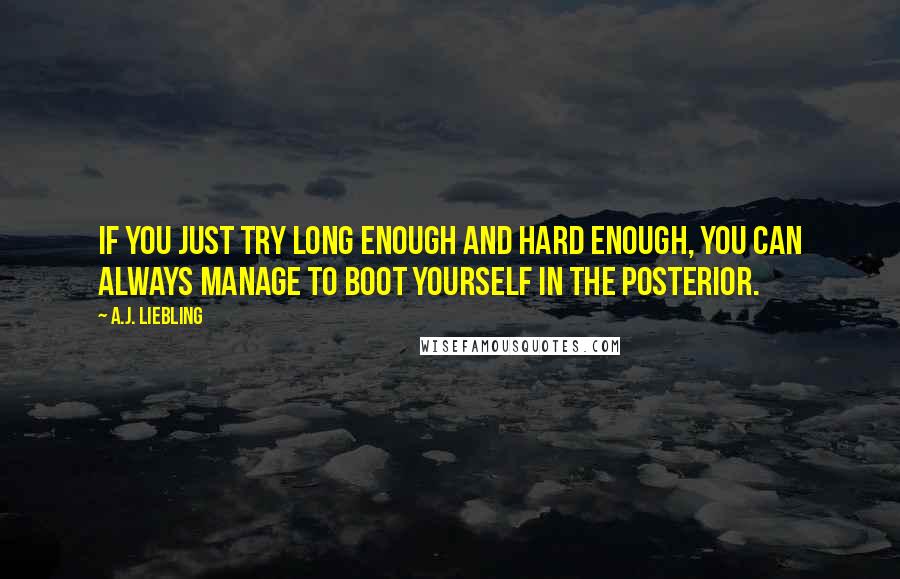 A.J. Liebling Quotes: If you just try long enough and hard enough, you can always manage to boot yourself in the posterior.