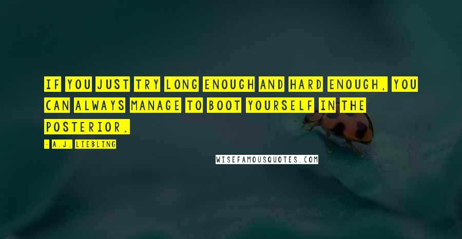 A.J. Liebling Quotes: If you just try long enough and hard enough, you can always manage to boot yourself in the posterior.