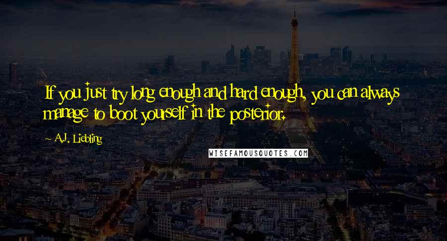 A.J. Liebling Quotes: If you just try long enough and hard enough, you can always manage to boot yourself in the posterior.