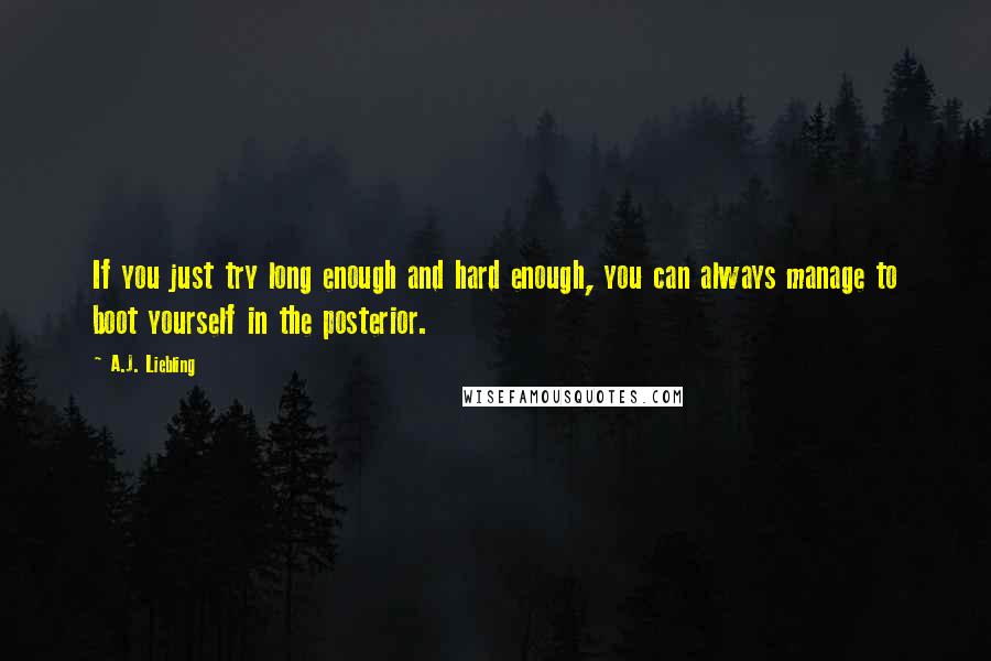 A.J. Liebling Quotes: If you just try long enough and hard enough, you can always manage to boot yourself in the posterior.