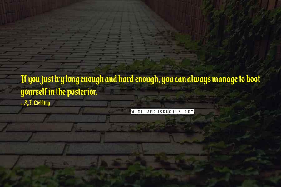 A.J. Liebling Quotes: If you just try long enough and hard enough, you can always manage to boot yourself in the posterior.