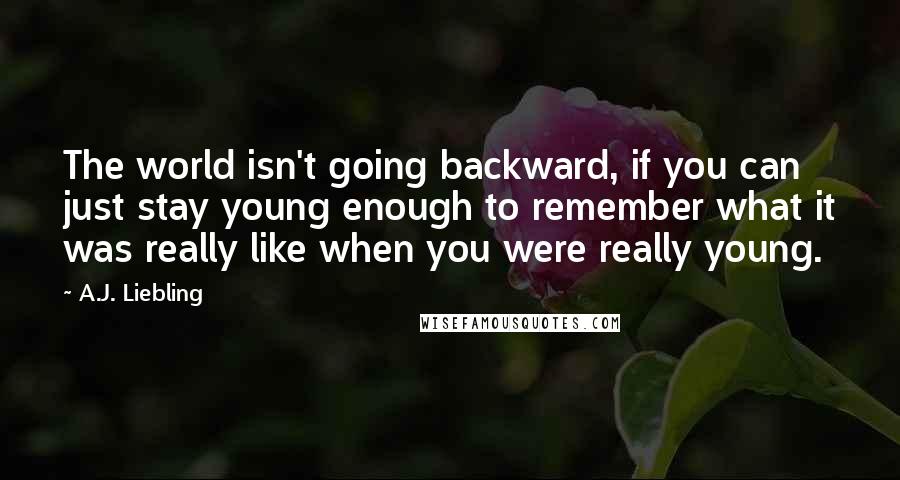 A.J. Liebling Quotes: The world isn't going backward, if you can just stay young enough to remember what it was really like when you were really young.