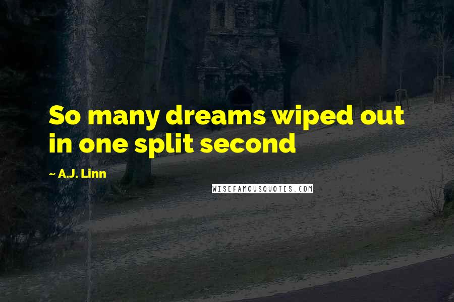 A.J. Linn Quotes: So many dreams wiped out in one split second