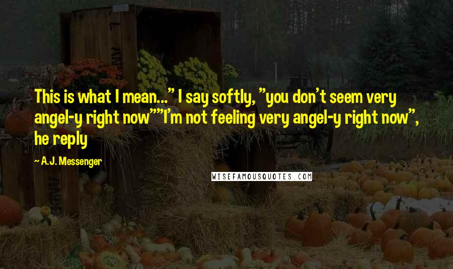 A.J. Messenger Quotes: This is what I mean..." I say softly, "you don't seem very angel-y right now""I'm not feeling very angel-y right now", he reply