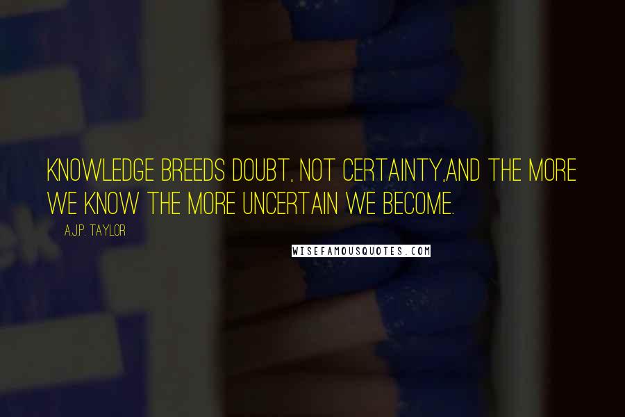 A.J.P. Taylor Quotes: Knowledge breeds doubt, not certainty,And the more we know the more uncertain we become.