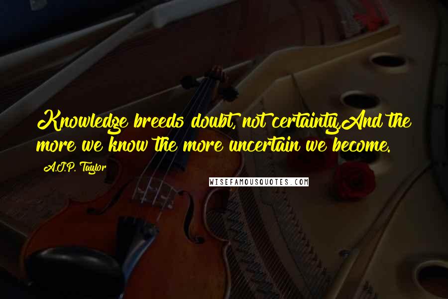 A.J.P. Taylor Quotes: Knowledge breeds doubt, not certainty,And the more we know the more uncertain we become.