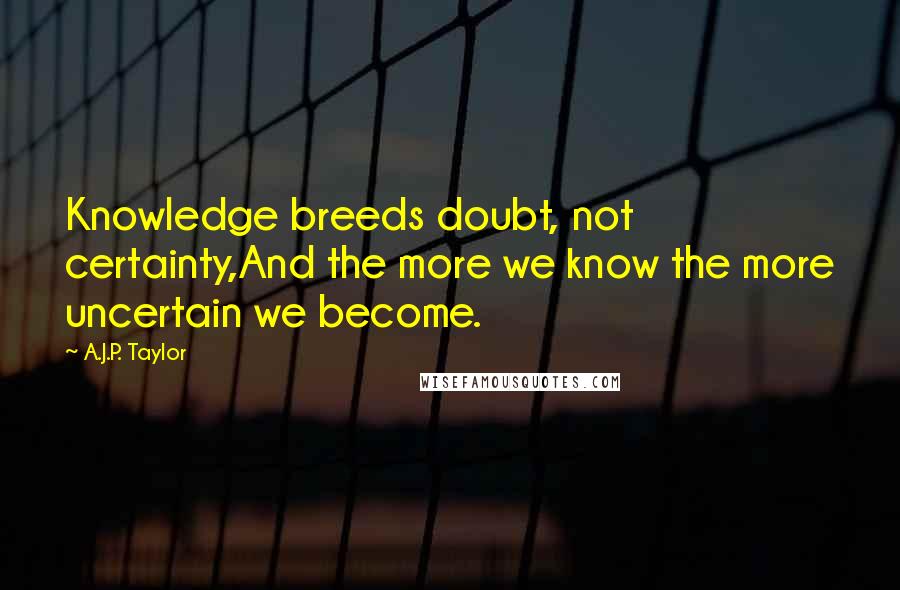 A.J.P. Taylor Quotes: Knowledge breeds doubt, not certainty,And the more we know the more uncertain we become.