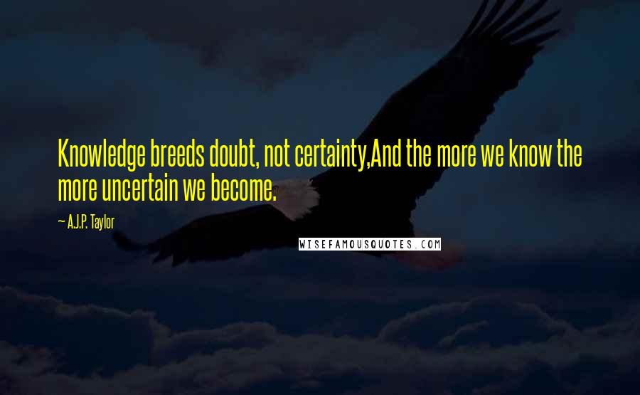 A.J.P. Taylor Quotes: Knowledge breeds doubt, not certainty,And the more we know the more uncertain we become.