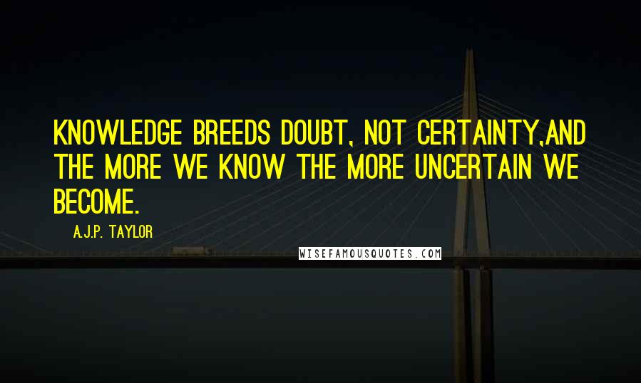 A.J.P. Taylor Quotes: Knowledge breeds doubt, not certainty,And the more we know the more uncertain we become.