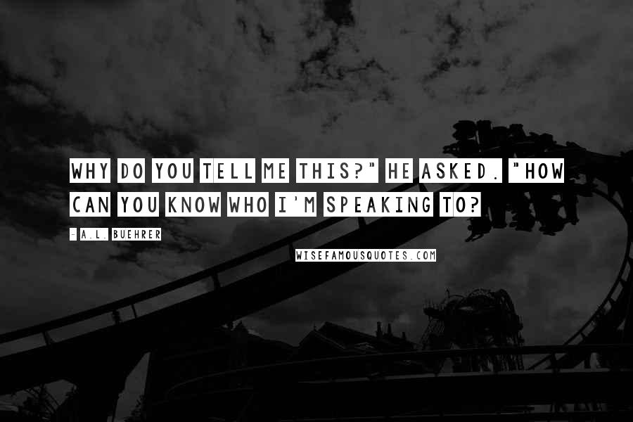 A.L. Buehrer Quotes: Why do you tell me this?" he asked. "How can you know who I'm speaking to?