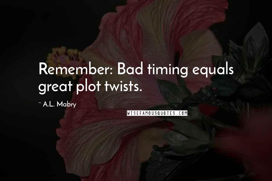 A.L. Mabry Quotes: Remember: Bad timing equals great plot twists.