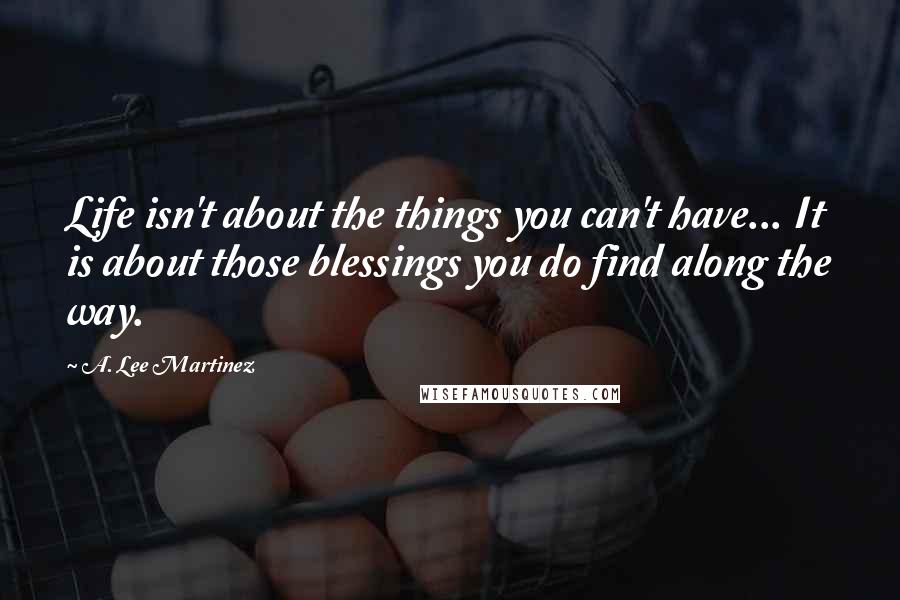 A. Lee Martinez Quotes: Life isn't about the things you can't have... It is about those blessings you do find along the way.