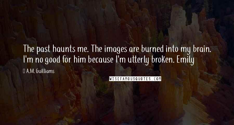 A.M. Guilliams Quotes: The past haunts me. The images are burned into my brain. I'm no good for him because I'm utterly broken. Emily