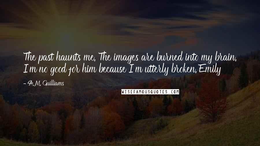 A.M. Guilliams Quotes: The past haunts me. The images are burned into my brain. I'm no good for him because I'm utterly broken. Emily