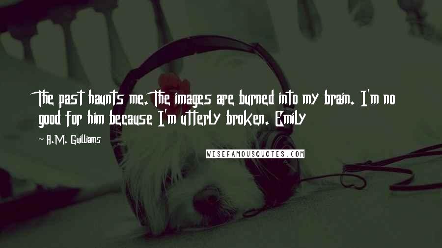 A.M. Guilliams Quotes: The past haunts me. The images are burned into my brain. I'm no good for him because I'm utterly broken. Emily